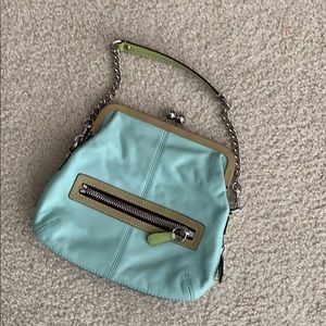 Turquoise and Green Coach snap bag